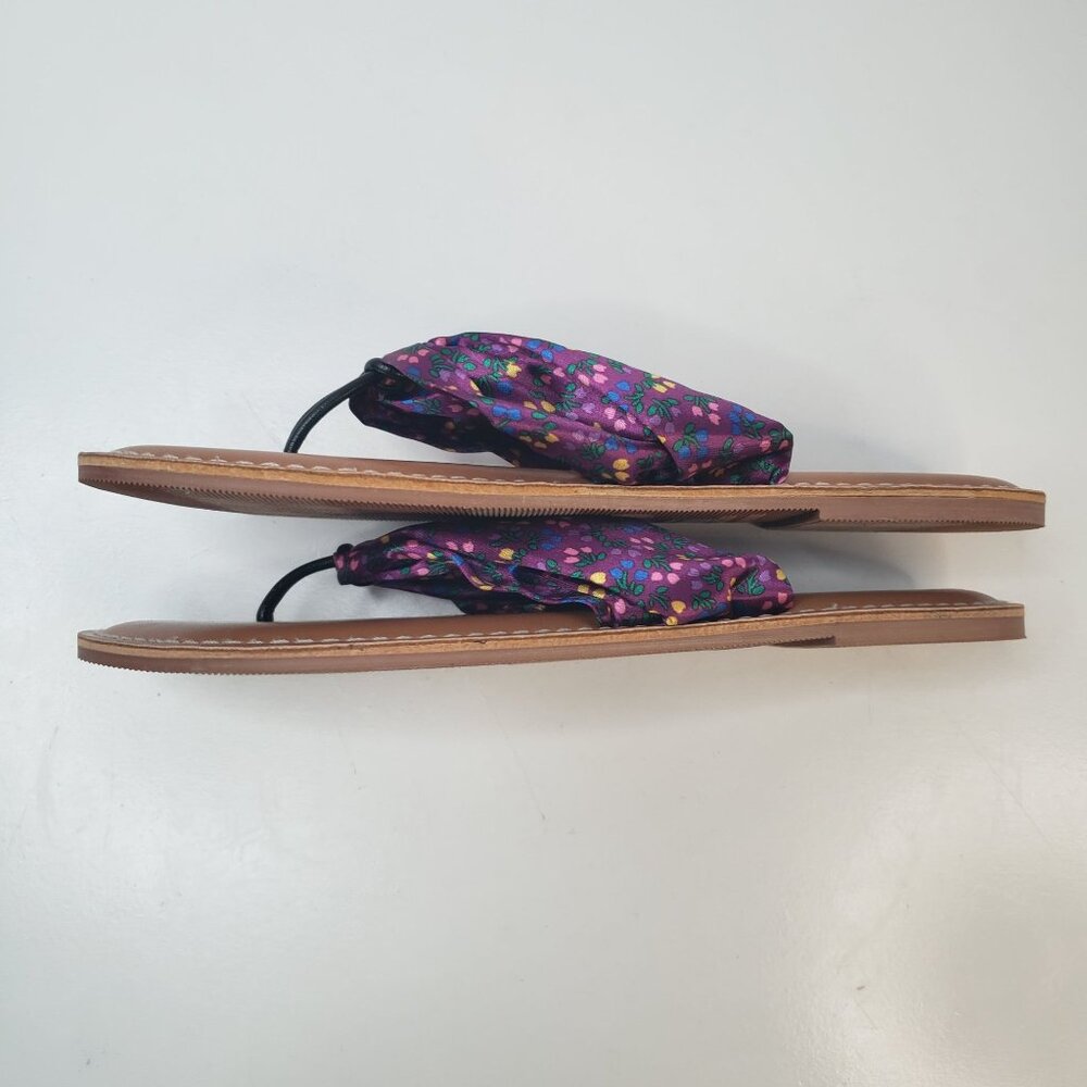 Matilda Jane Thong Sandals 7 Purple Floral Satin Open Toe Beach Flip Flop Slides - Picture 7 of 11